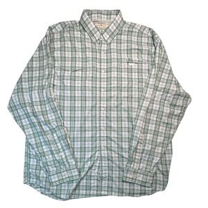 Onward Reserve Mens XL Green Plaid Performance Fishing Shirt Long Sleeve Nylon